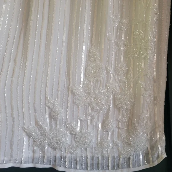 NWT Mac Duggal 70260 White Striped Beaded Floral Embellish Sleeveless Midi Dress - Picture 14 of 16